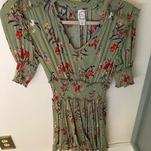 Francesca’s Blue Rain Green Floral Dress